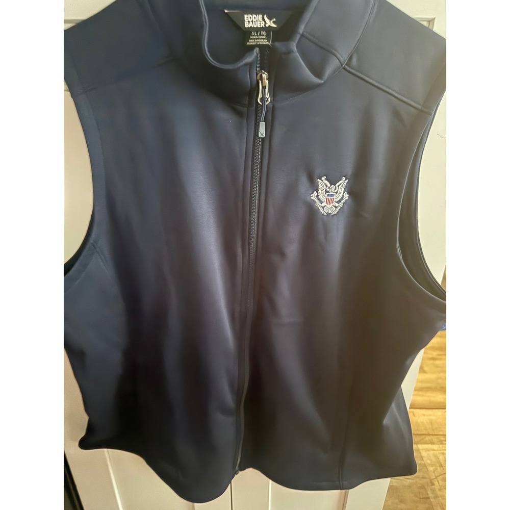 Eddie Bauer Mens Navy Blue Softshell Full Zip Vest US Eagle Crest XL